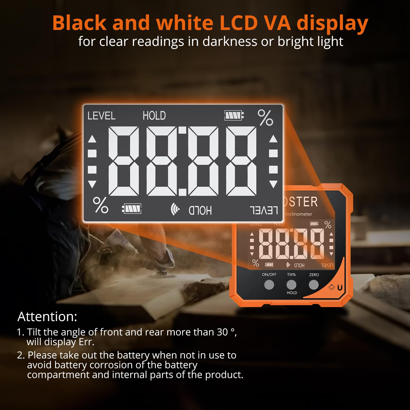 Proster Inclinómetro Digital con 4 Lados Magnéticos Nivel Digital 4x90° con Pantalla LCD VA IP54 Impermeable Buscador de Ángulo Digital para Carpintería Trabajos en Madera