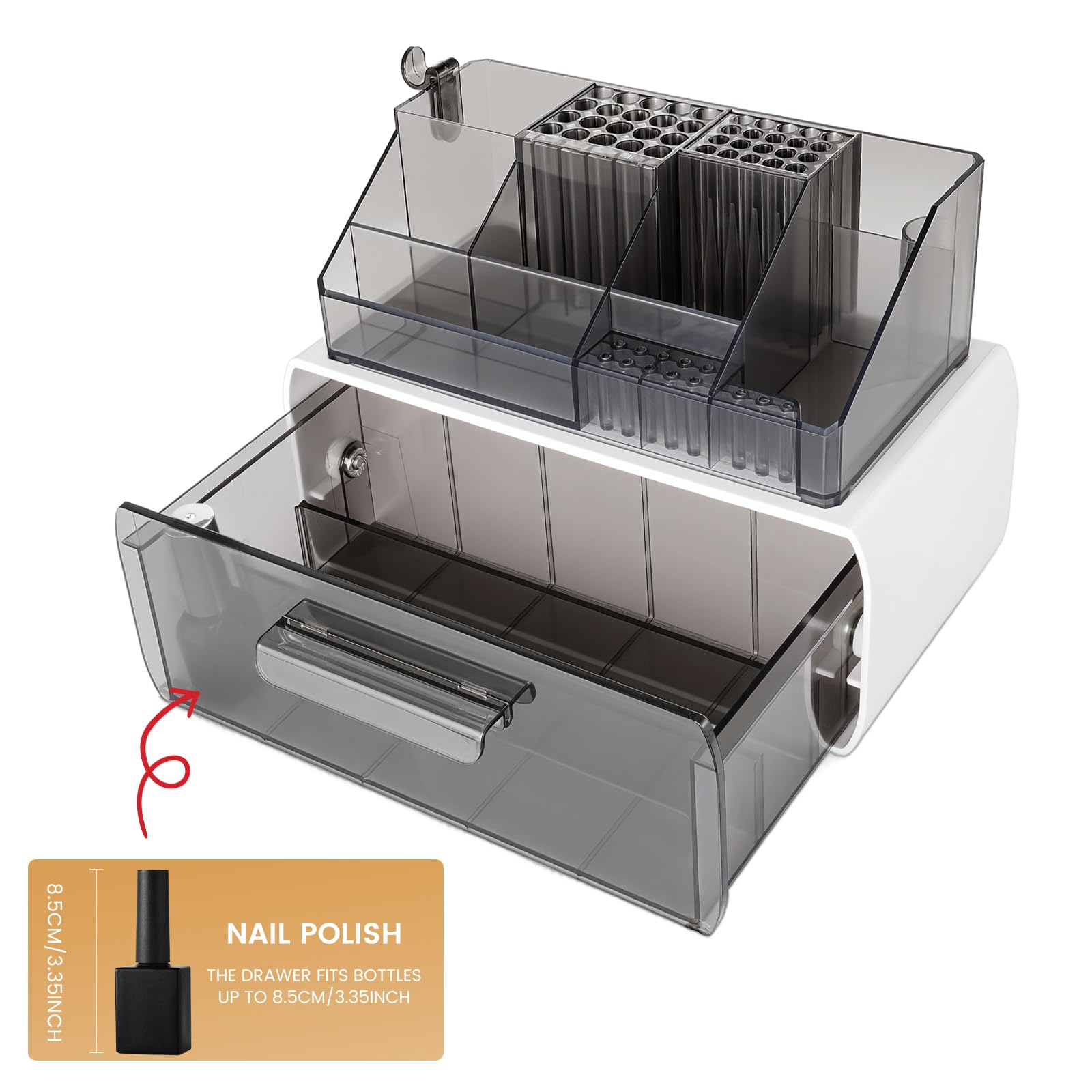 2-Tier Nail Tech Desk Organizer with Drawer for Nail Supplies