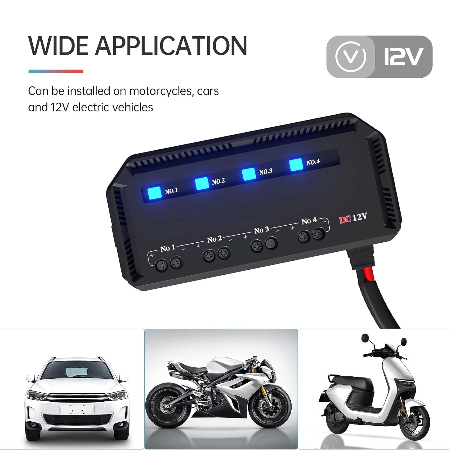 4 Way and Relay Box, 12V 20A Relay Box Block Kit with LED Indicator, Universal Relay Block Box for Motorcycle, car, Truck, RV, 12V Electric Vehicle