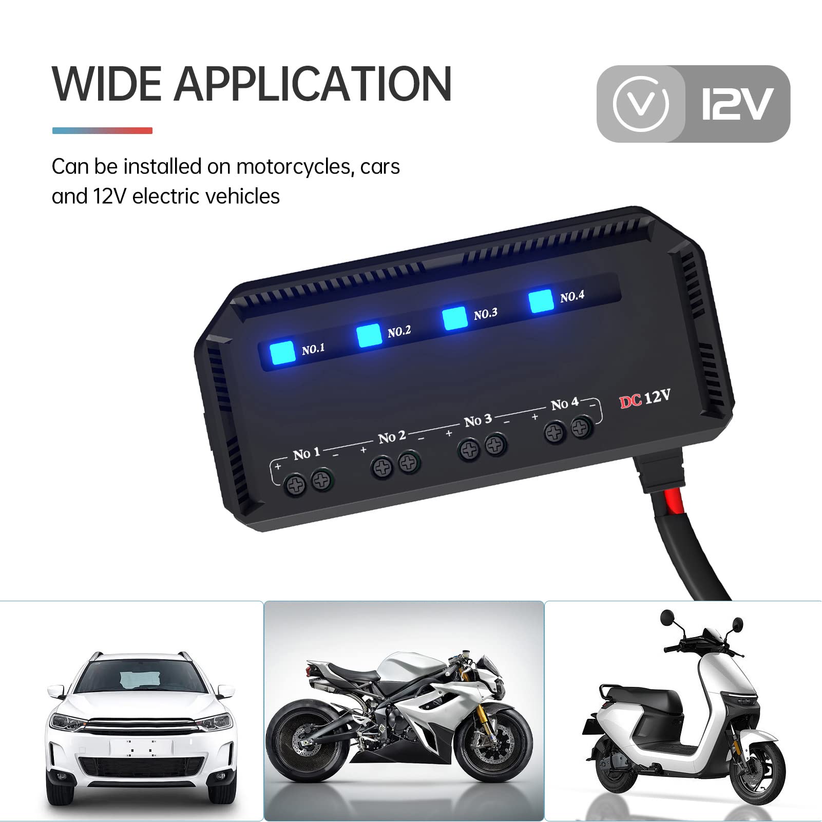 Blok Bezpieczników 12 V, Uniwersalny Zestaw Bezpieczników Motocyklowych i Przekaźników 20A 4-drożna Skrzynka Bezpieczników i Przekaźników Szybkie Okablowanie 12V 20A ze