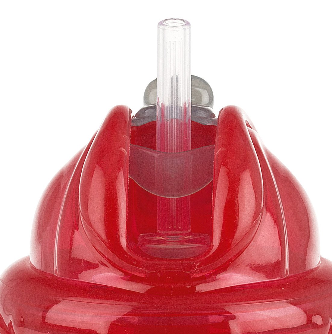 Nuby 2-Handle Printed No-Spill Thin Flip-It W/360 Weighted Straw Cup, Penguin/Red