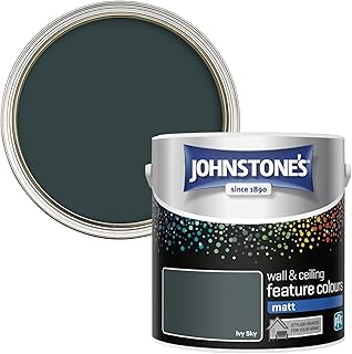 Johnstone\'s Feature Colours Paint, Ivy Sky, Matt Finish, 35m2 Coverage per Tin, 2.5L, Green