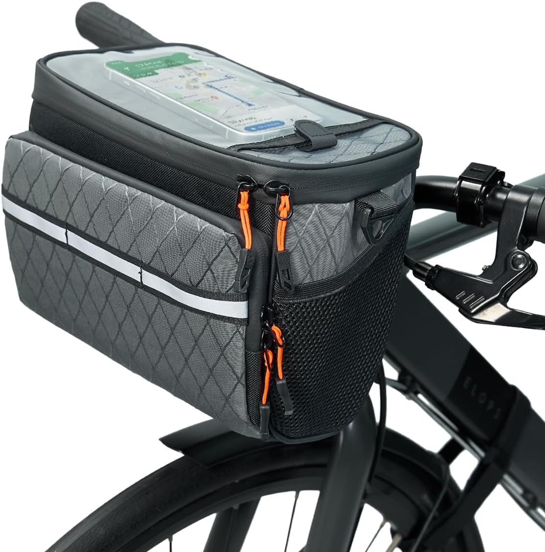 Bike Handlebar Bag, Insulated Cooler Front Frame Bag with Touch Screen Phone Holder, 4L Water Resistant Bicycle Basket Storage Pouch, Convertible Shoulder Pack for Ebike MTB Road