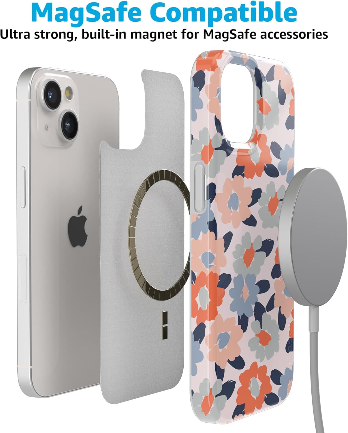 Casely iPhone 15 Plus Case | Field of Flowers | Pastel Floral | Compatible with MagSafe | Classic Ultra Slim Design