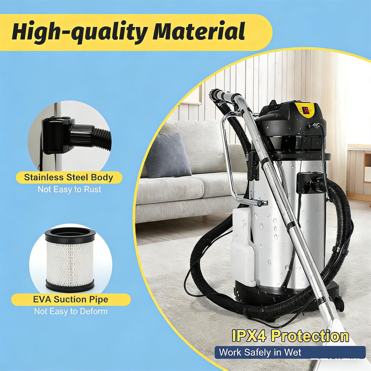 Máquina Profesional de Limpieza Profunda, 3 en 1, con champú para alfombras y aspiradora en seco y húmedo con función de pulverización, 6 Accesorios incluidos. 20L
