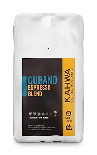 Kahwa - Granos de café cubano, mezcla de café cubano tostado oscuro, café en grano entero, bolsa de 5 libras