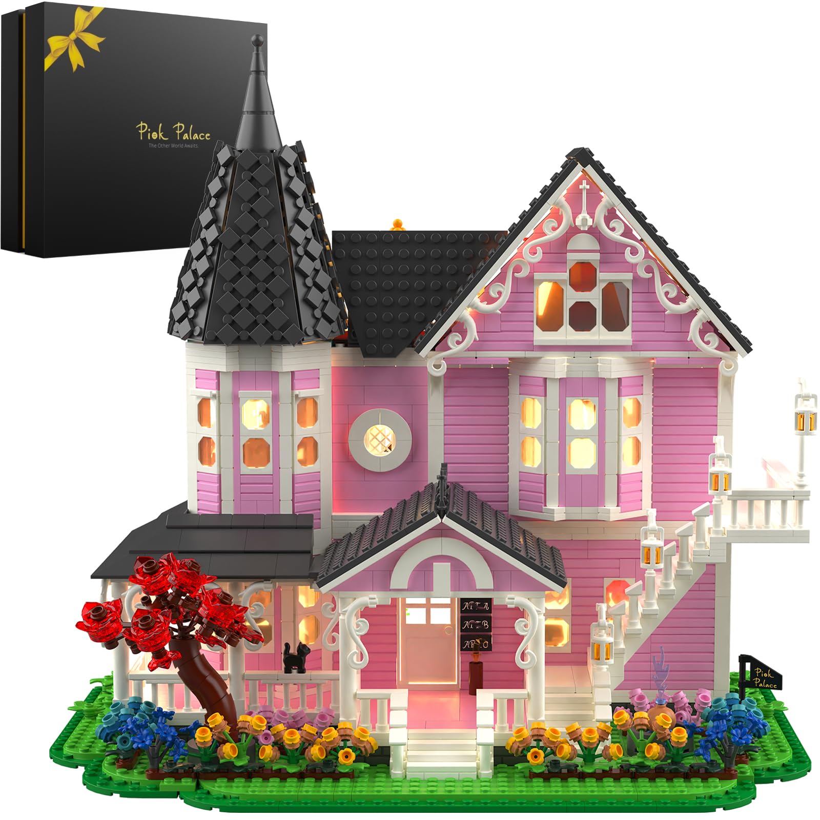 Pink Palace House Building Kit, 2194 PCS Movie‑Inspired Display Model for Adults, Ideal, Open‑Back Interior Rooms, Gift Box Packaging (Standard Edition)
