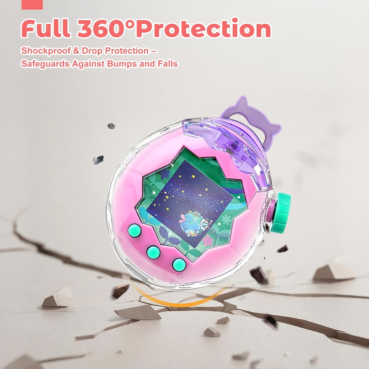 Case for Tamagotchi Paradise – PC Protective Hard Shell with Cute Cartoon Cover & Detachable Lanyard,Durable Protective Housing for Tamagotchi Paradise Virtual Pet Machine[Purple Head] image 4