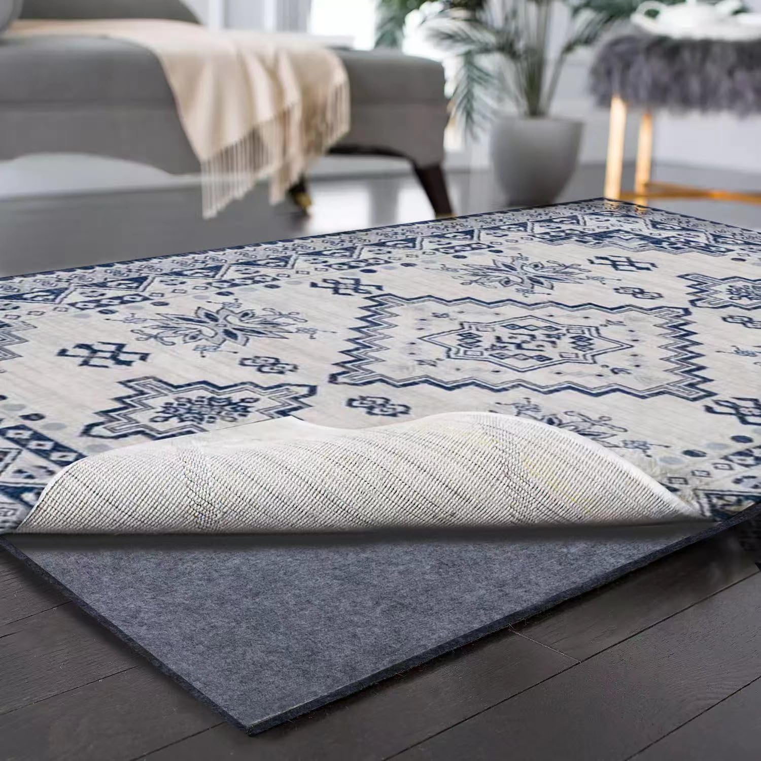 Felt Non-Slip Rug Pad, 6x9 Ft Extra Large Area Rug Cushioned Non Skid Carpet Pad, Thick Rug Pads for All Floors, Felt Pad for Under Area Rugs Hardwood Floors, Keep Rug in Place Soft and Safe