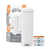 Diaper Genie Platinum Pail Gift Set, Lily White, Made of Durable Stainless Steel and Includes 2 Easy Roll Refills with 18 Bags and 30 Bags White Gift Set