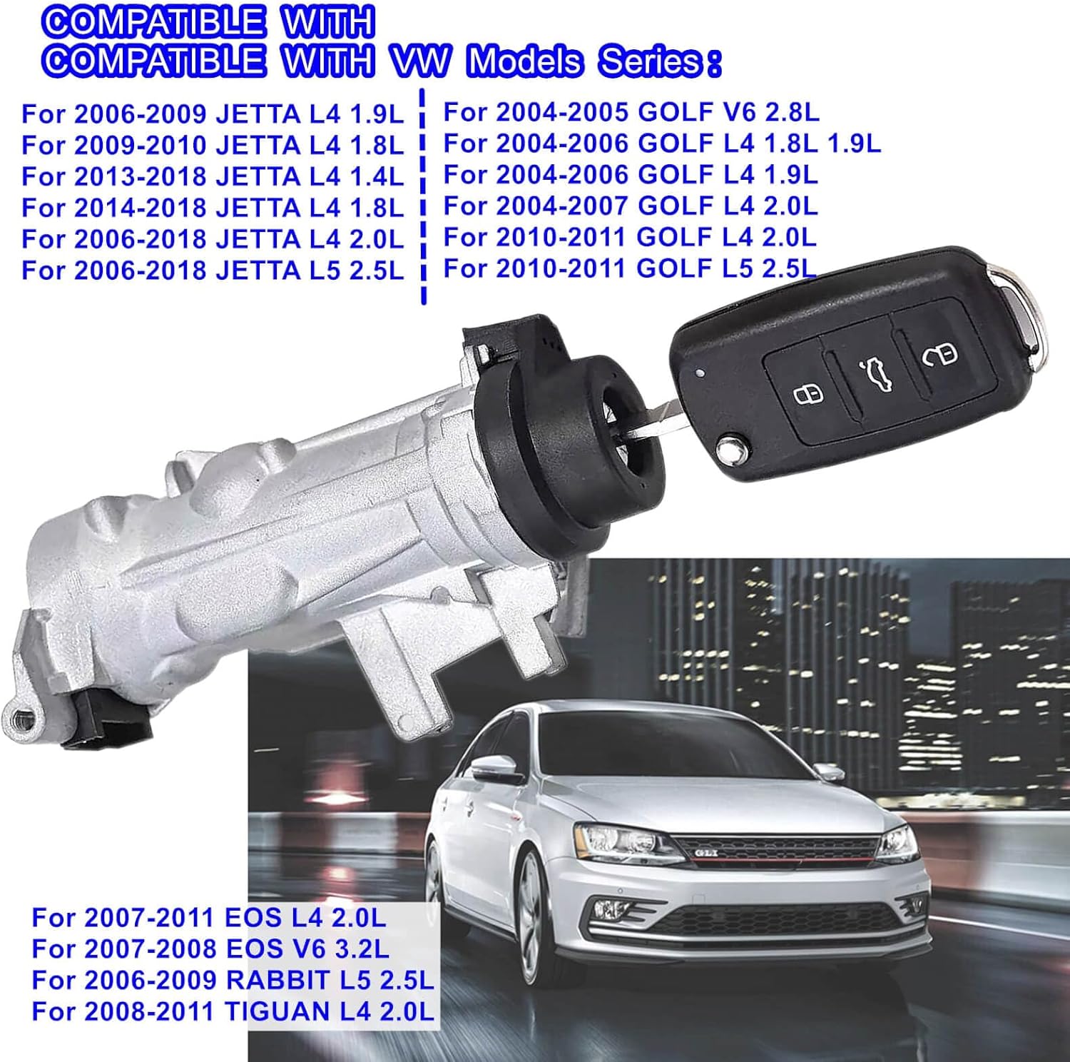Ignition Switch Lock Cylinder Assembly with Intelligent Key Shell For 1k0905851b 1K0905851, Compatible with VW Jetta 2006-2018,Eos 2007-2011,Golf 2004-2011,Rabbit 2006-2009 - Image 3