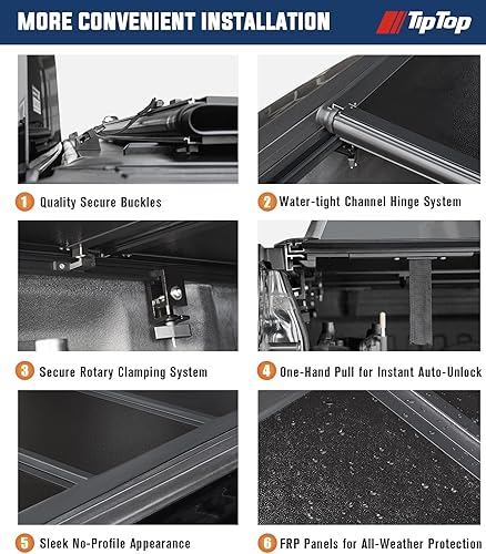 Miniatura 10 de TIPTOP Cubierta rígida de triple pliegue para camioneta FRP en la parte superior para Ford Maverick 2022 2023 caja de 46 pies 544 pulgadas  TPM3