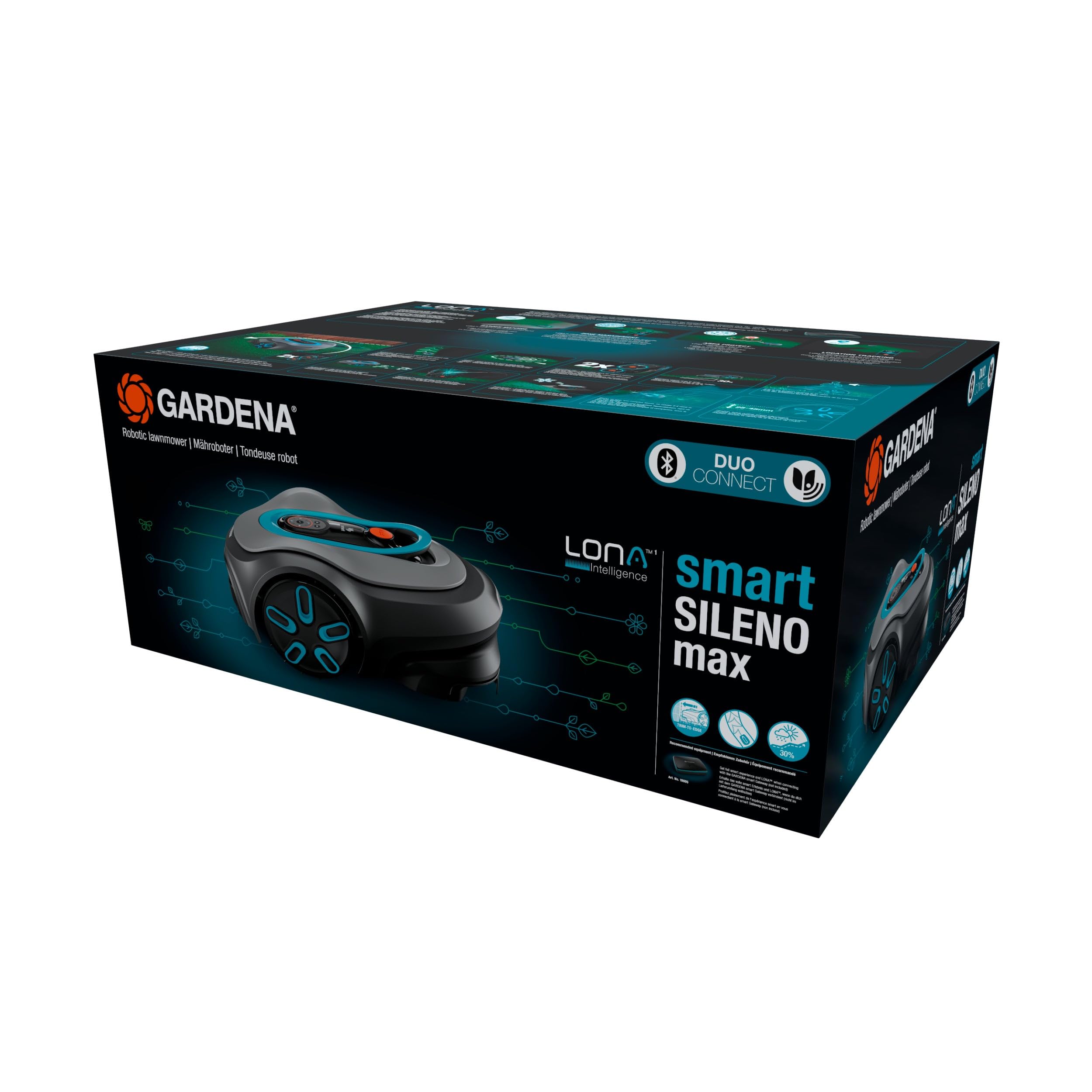 Gardena robot tagliaerba smart SILENO max 800 m², per prati fino a 800 m², LONA Intelligence, Trim-to-Edge, DuoConnect, funzionamento silenzioso, controllo tramite app (19901-26)