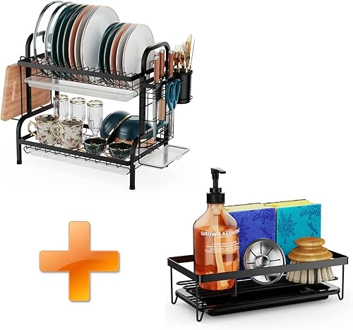 iSPECLE Escurridor de platos y organizador de fregadero estante de platos de 2 niveles y organizador de fregadero con bandeja de drenaje venta de