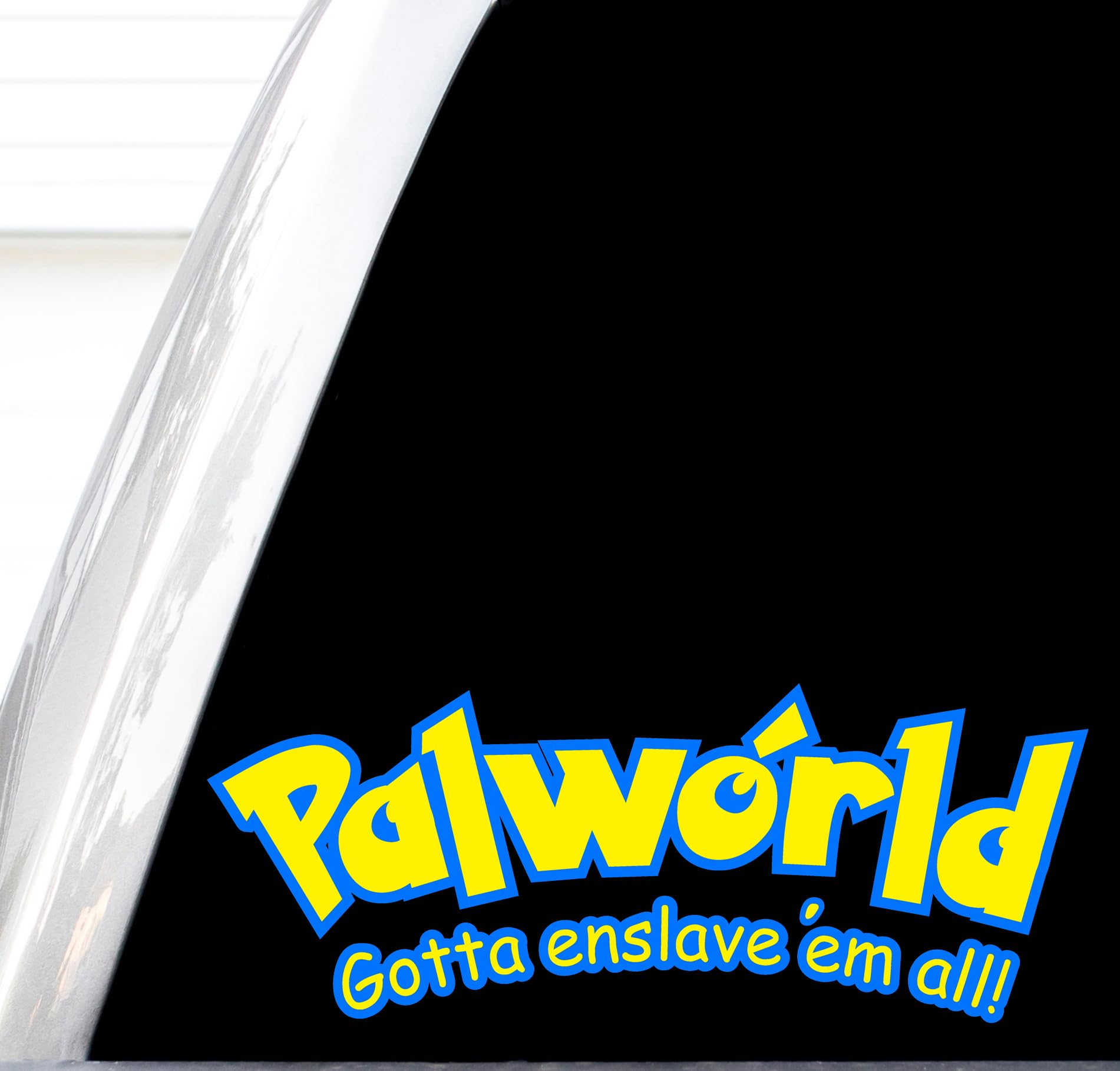 Pal World Stickers, Funny Parody Video Game Stickers, Gotta Enslave Em All Decal, Funny Video Game Decals (H 3.5 by L 9 Inches)