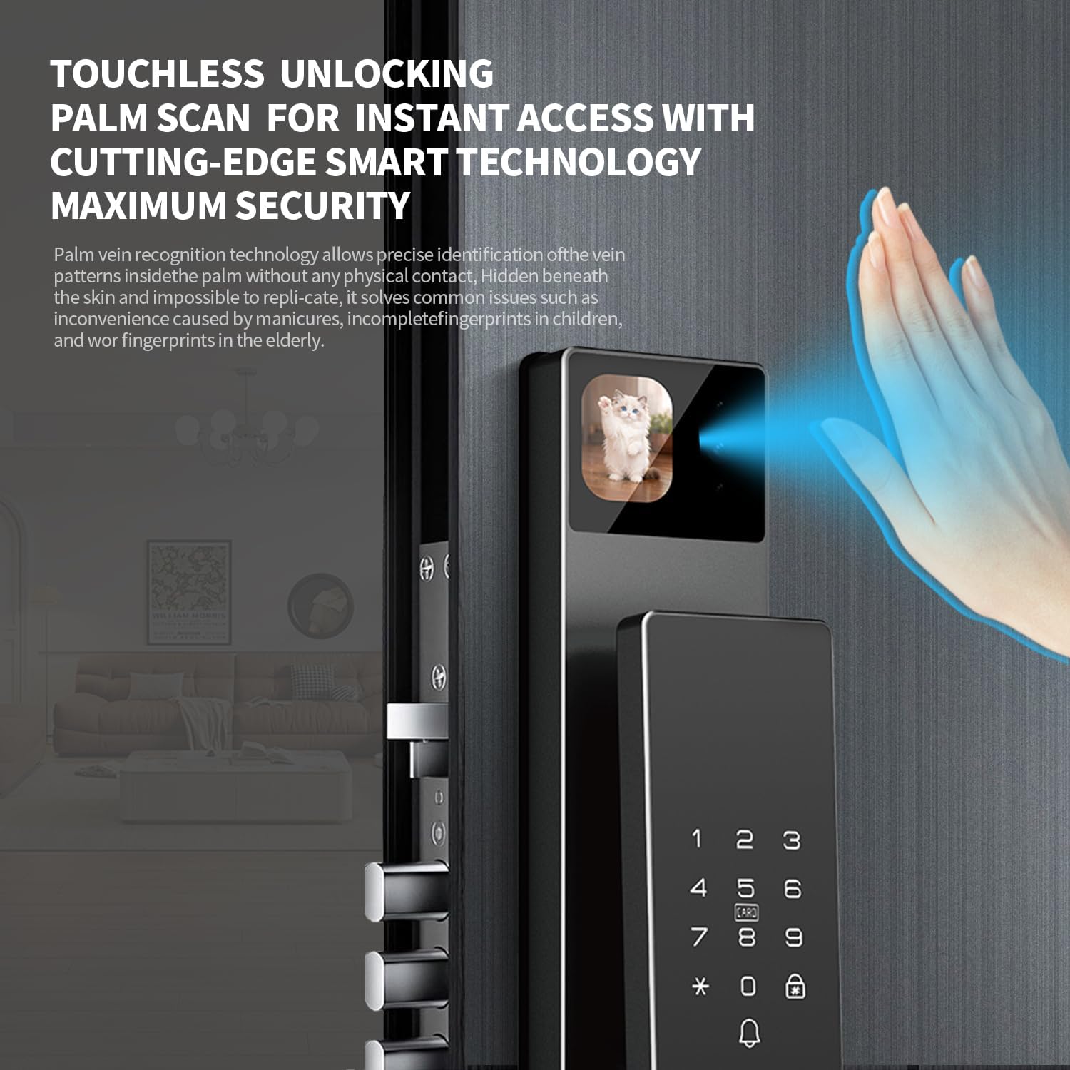 Sophies 3D Face Recognition Smart Lock with Palm Vein Detection & Video Camera - WiFi-Enabled Fingerprint Mortise Lock with Doorbell & App Control for Keyless Entry for Front Doors