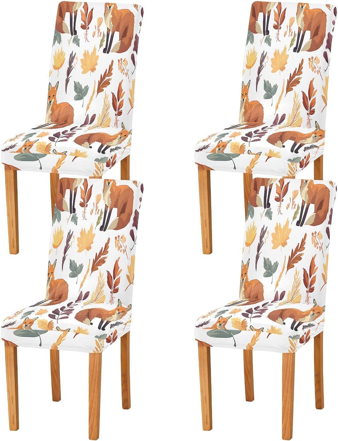 ALAZA Chair Covers for Dining Room, Fox Leaves Pattern Stretch Chair Cover Sets Chair Protector Removable Washable for Ktichen Restaurant Hotel
