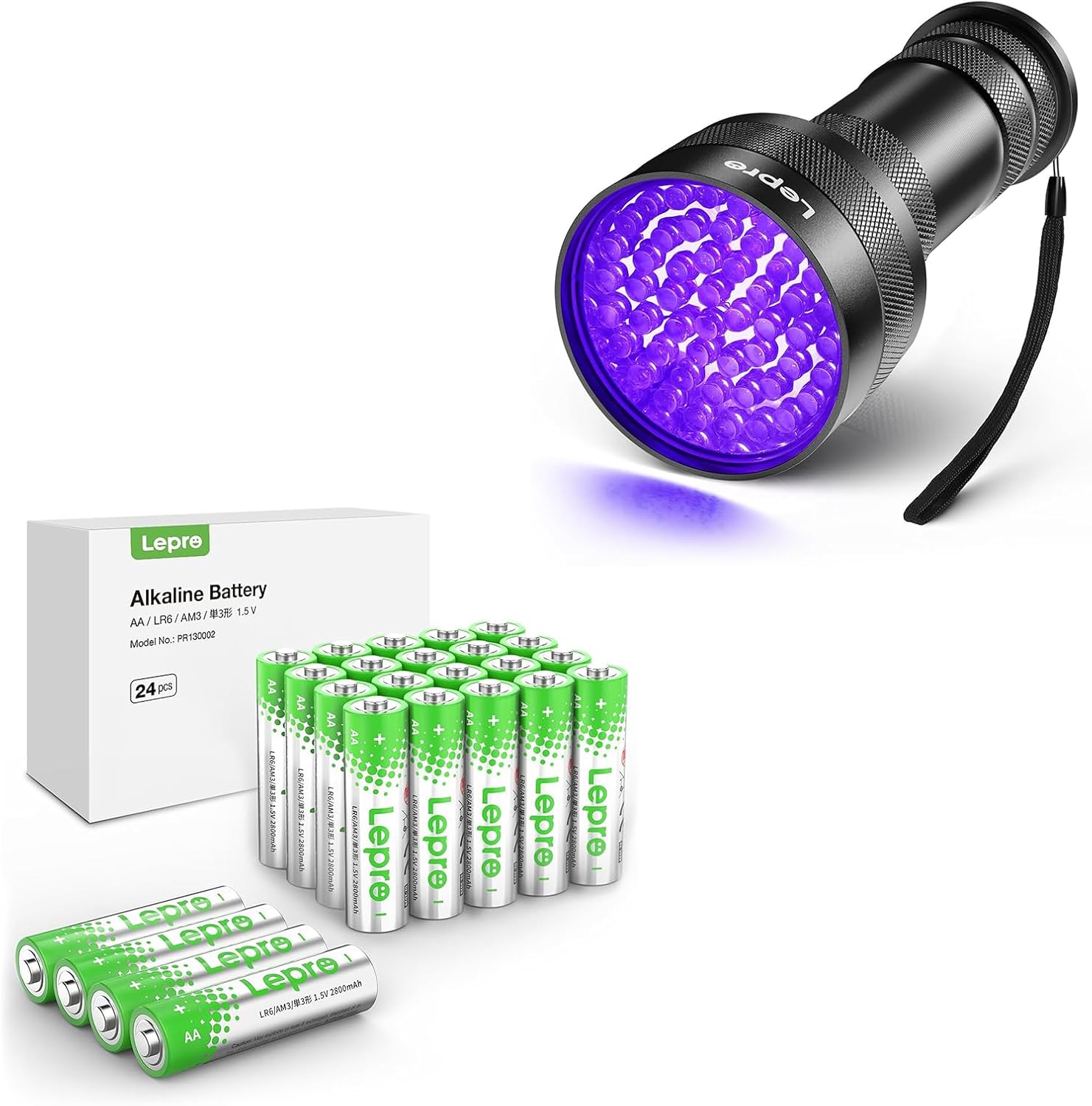 Lepro 51 LEDs UV Light Handheld Blacklight AA Batteries 24 Pack