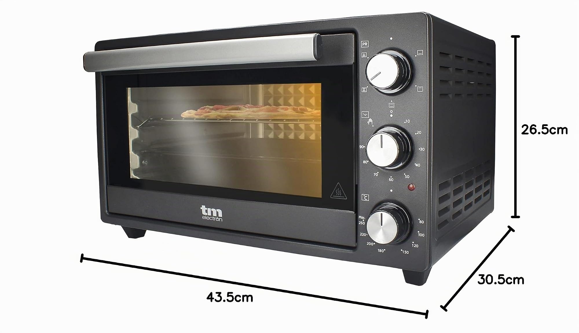 TM Electron TMPHO020 - Forno a convezione da tavolo, 5 funzioni, capacità 20 litri, timer 90 minuti, temperatura regolabile da 80° a 250°, 1500W