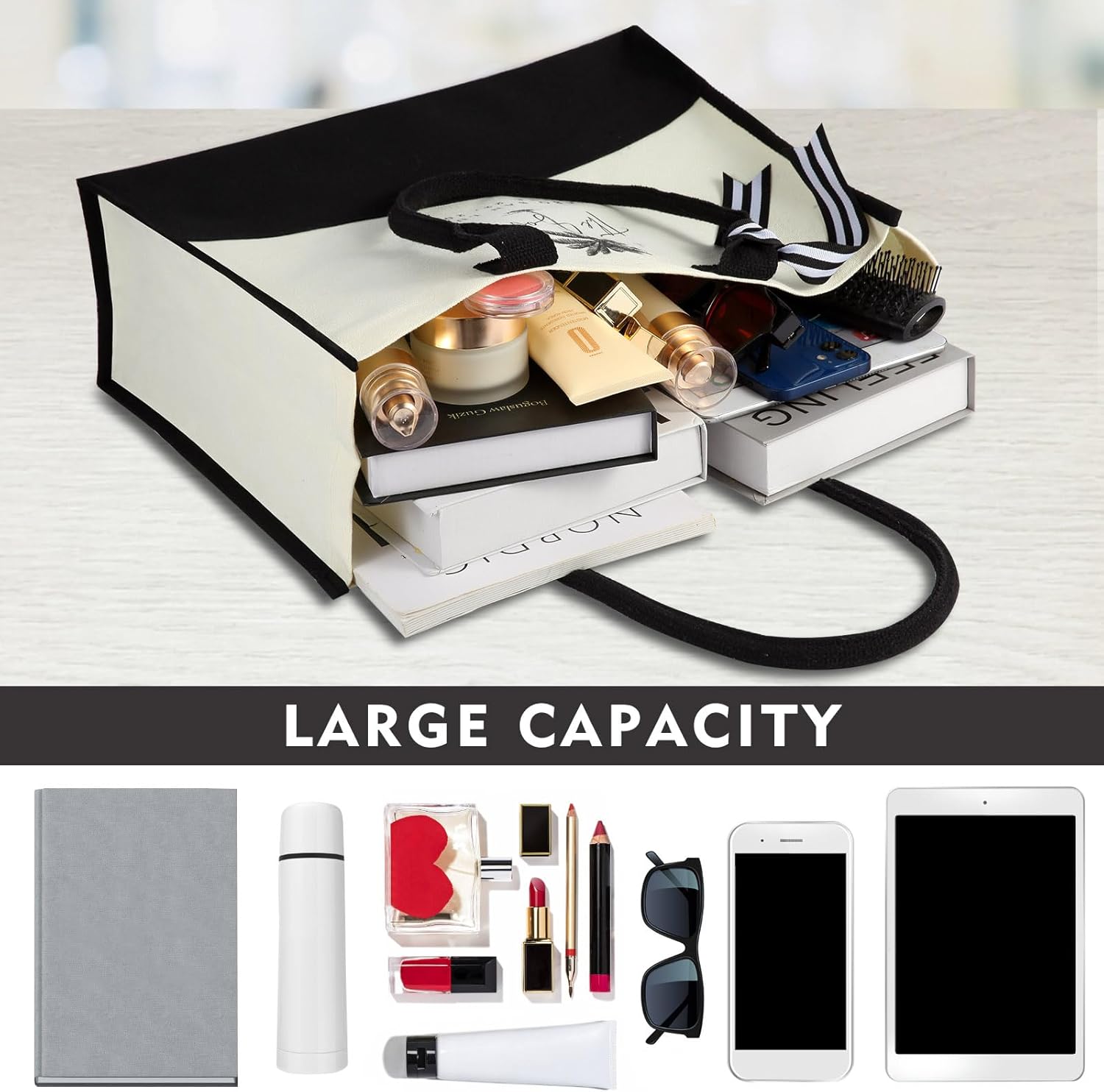 Personalized Canvas Initial Tote Bags,Embroidery Monogram with Leather Handle,Present Suitable for Mom,Wedding,Beach - Image 5