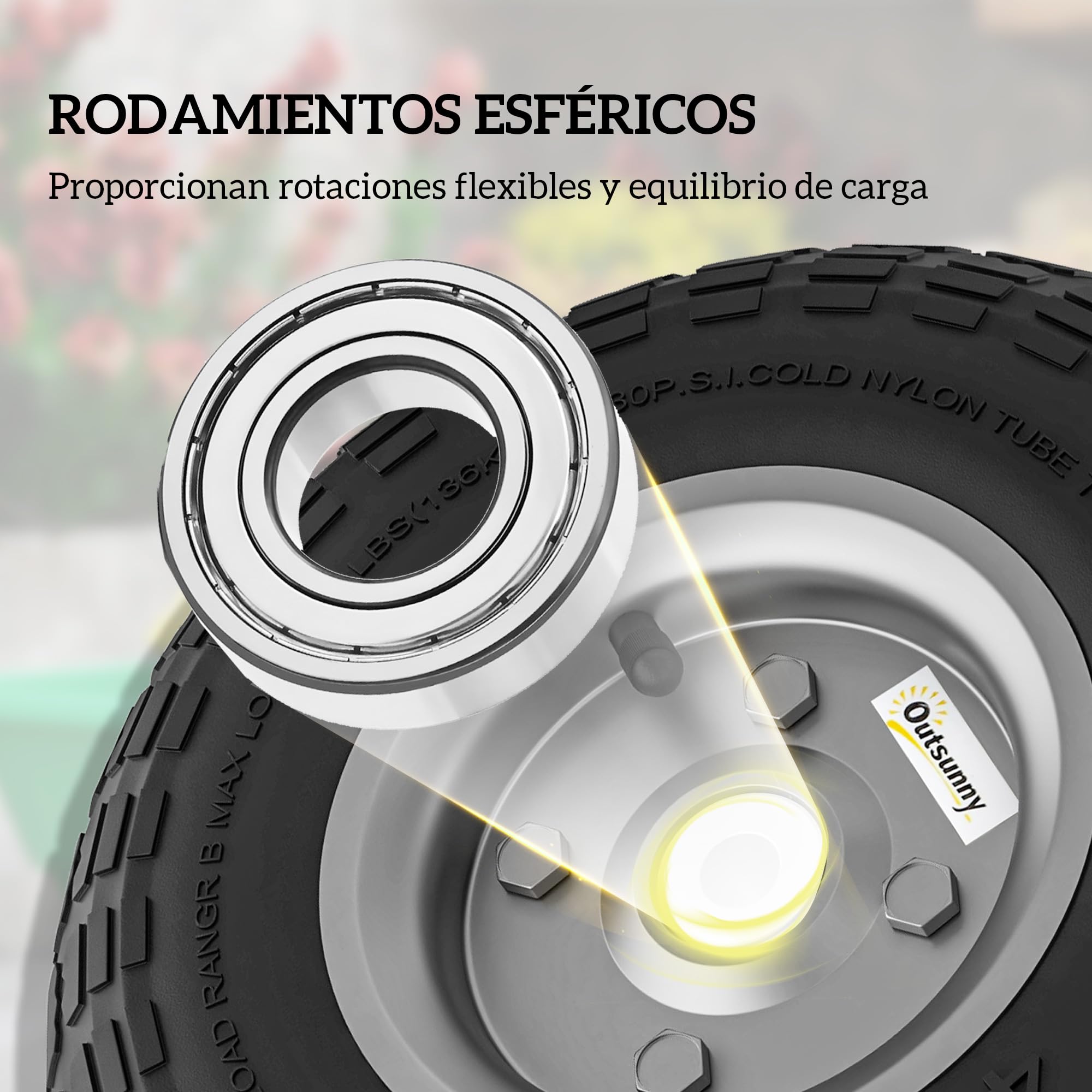 Outsunny Juego de 4 Ruedas para Carretilla, Neumáticos de Goma Ø255 x 75 mm, Ruedas de Repuesto, Eje de 16 mm, Carga 80 kg, para Carros de Mano y Carritos de Jardín, Negro