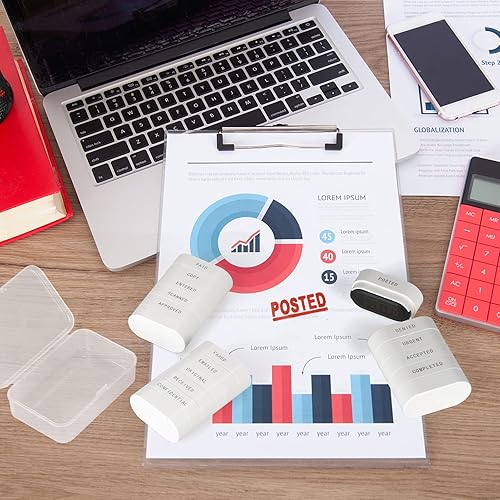 Miniatura 4 de Juego de Sellos de Oficina 5 en 1 - Sello de Goma Pre-entintado Aceptado, Completado, Urgente, Enviado, Denegado, Tamaño de Impresión de Tinta Roja