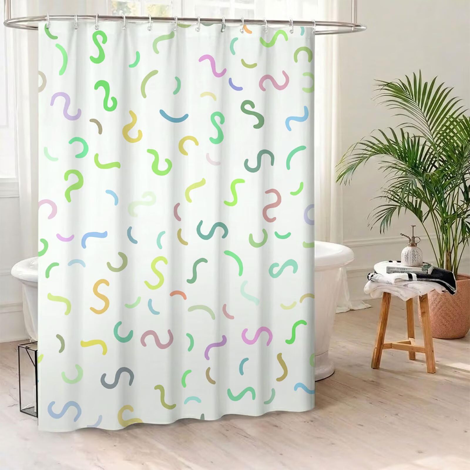 Rideau de Douche 220x200 cm - Tissu Polyester Imperméable Anti-Moisissure - 12 Anneaux Inclus - Ourlet Lesté pour Stabilité - Lavable - Idéal de Baignoire et Douche - Moderne & Coloré Y1#511