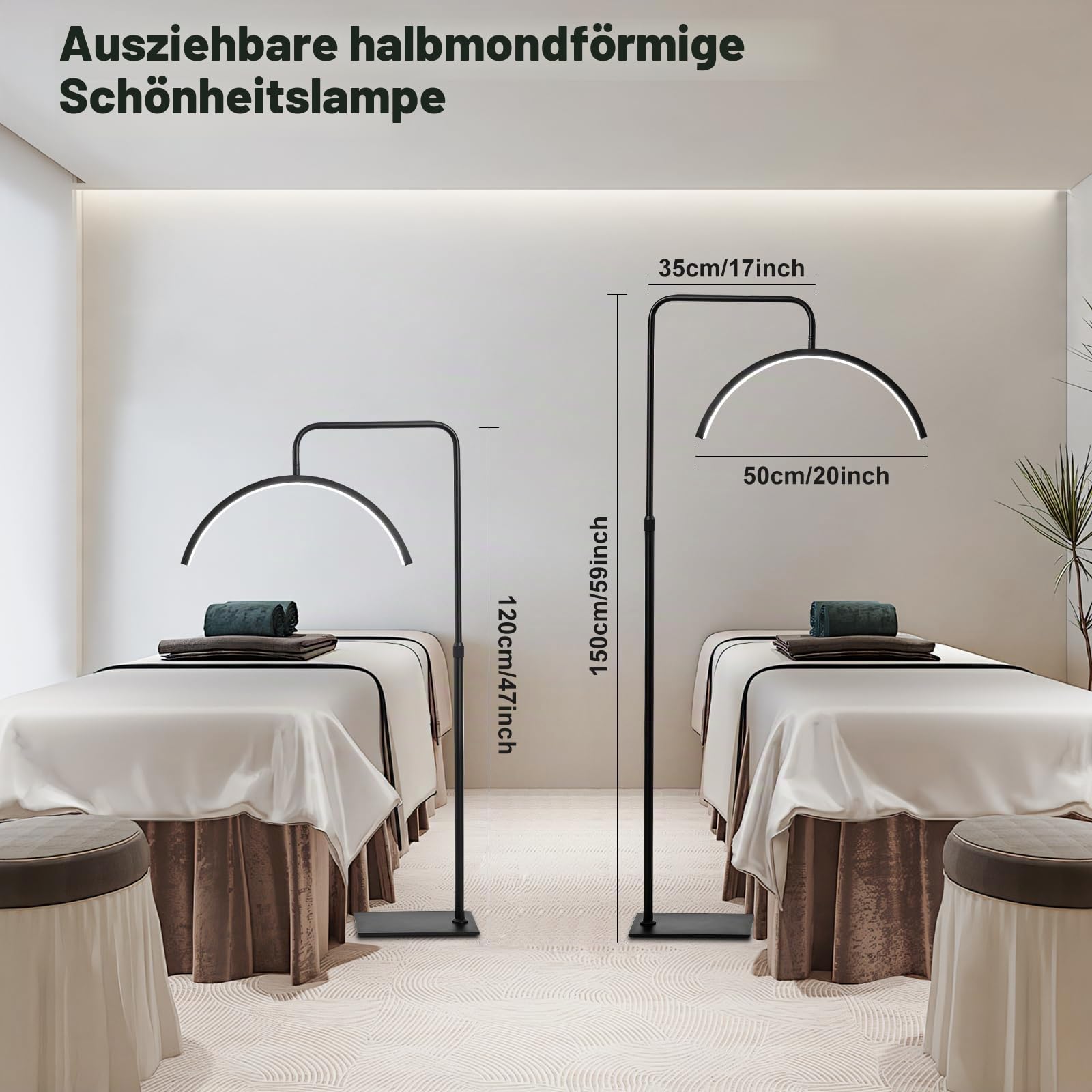 Stehlampe Halbmond Kurve 360°Verstellbarer Lampenkopf Höhenverstellbar 3 Farben Stehlampe Dimmbar LED Stehleuchte Schönheit & Wimpernverlängerung Schreibtischlampe Stehlampen Wohnzimmer