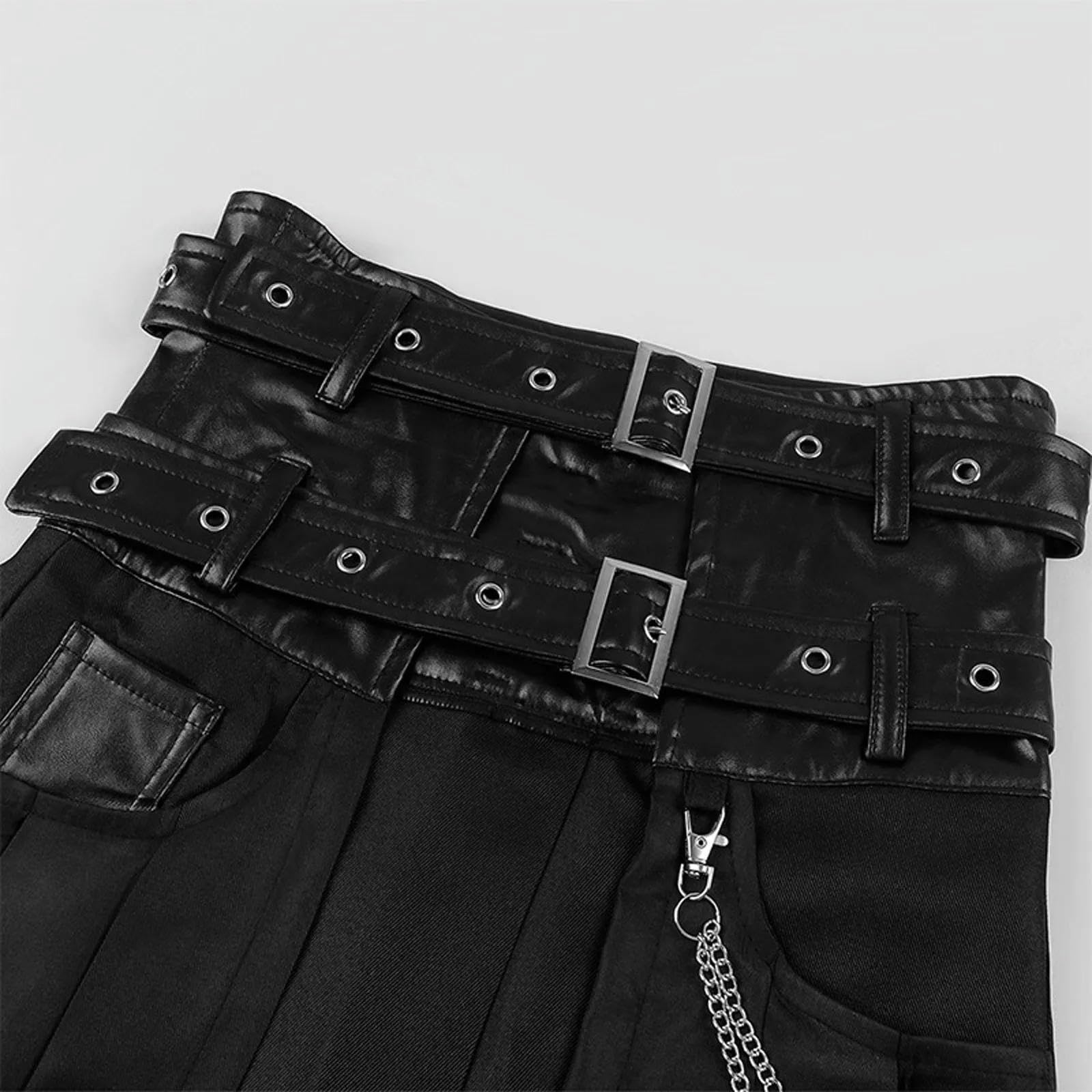 Gonna Plissettata Punk da Uomo con Cintura, gonne, Vestiti da Guerriero Gotico, Streetwear-Nero-L