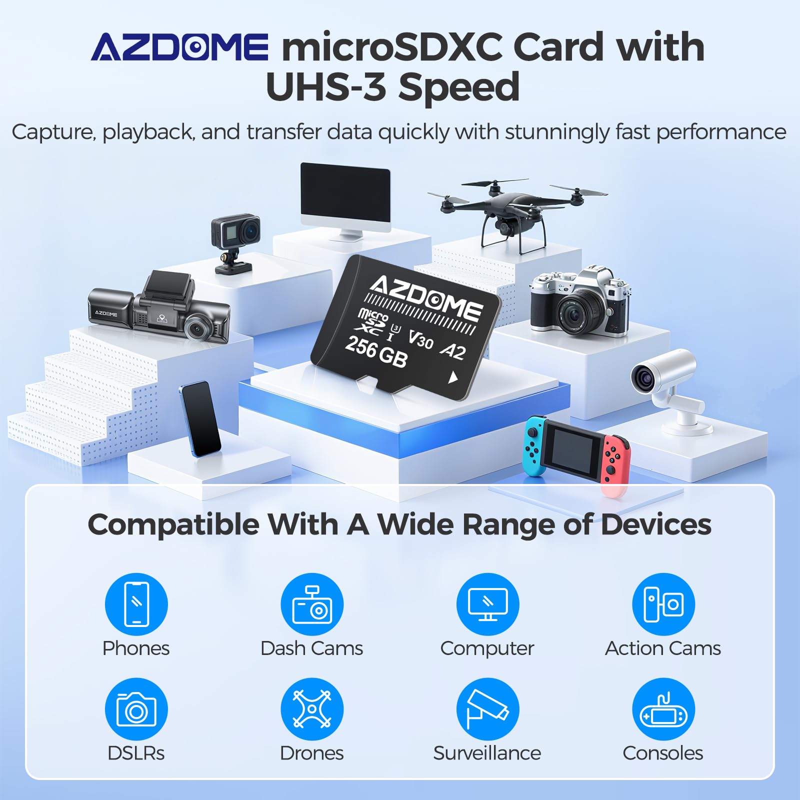 AZDOME 256GB Micro SD Card microSDXC Memory Card for AZDOME M550