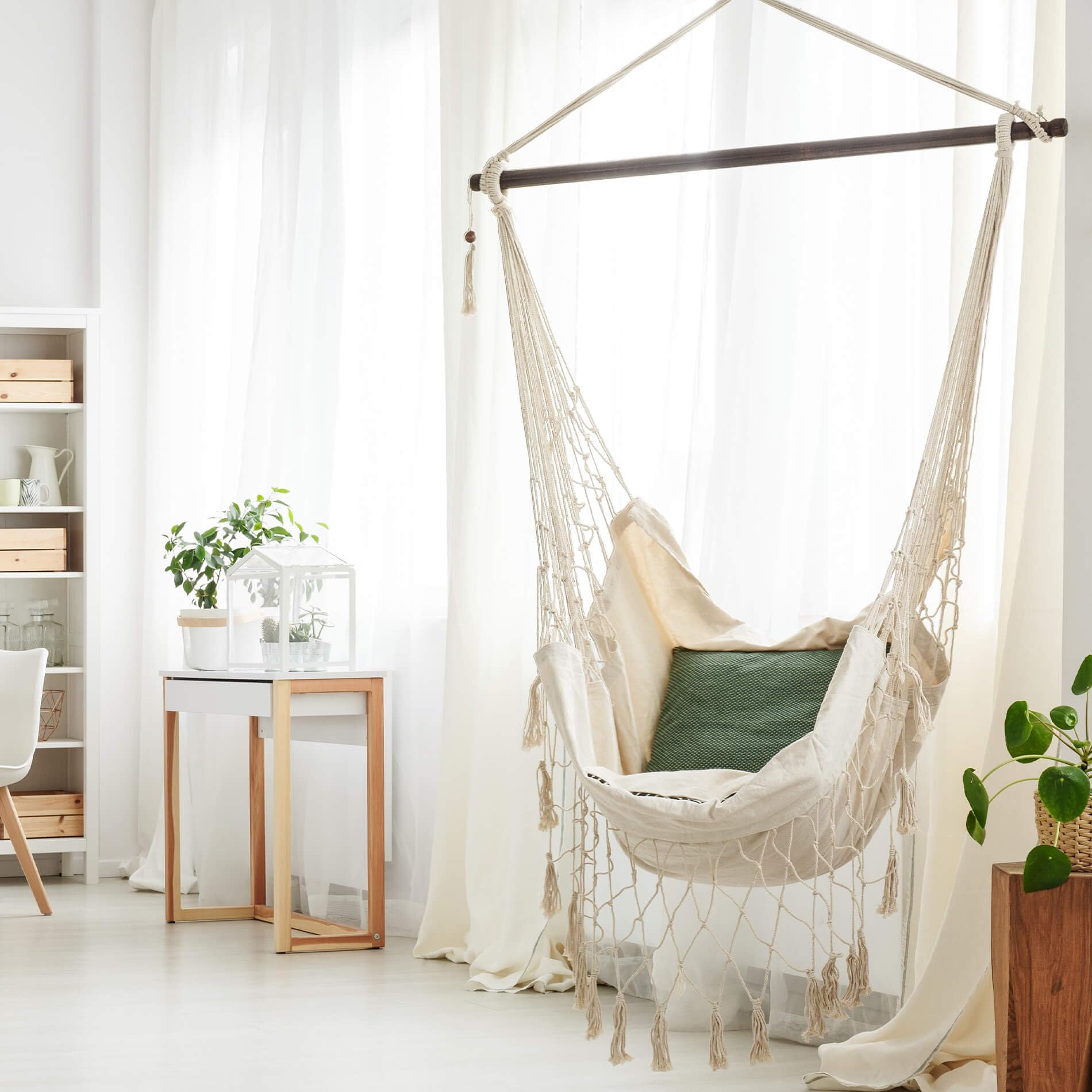 Rebecca Mobili Poltrona Sospesa, Sedia Altalena, Beige, Policone Canvas, per Giardino Veranda Salotto, Robusta, Kit Fissaggio Incluso - Misure HxLxP: 130 x 90 x 130 cm - Art. RE6696