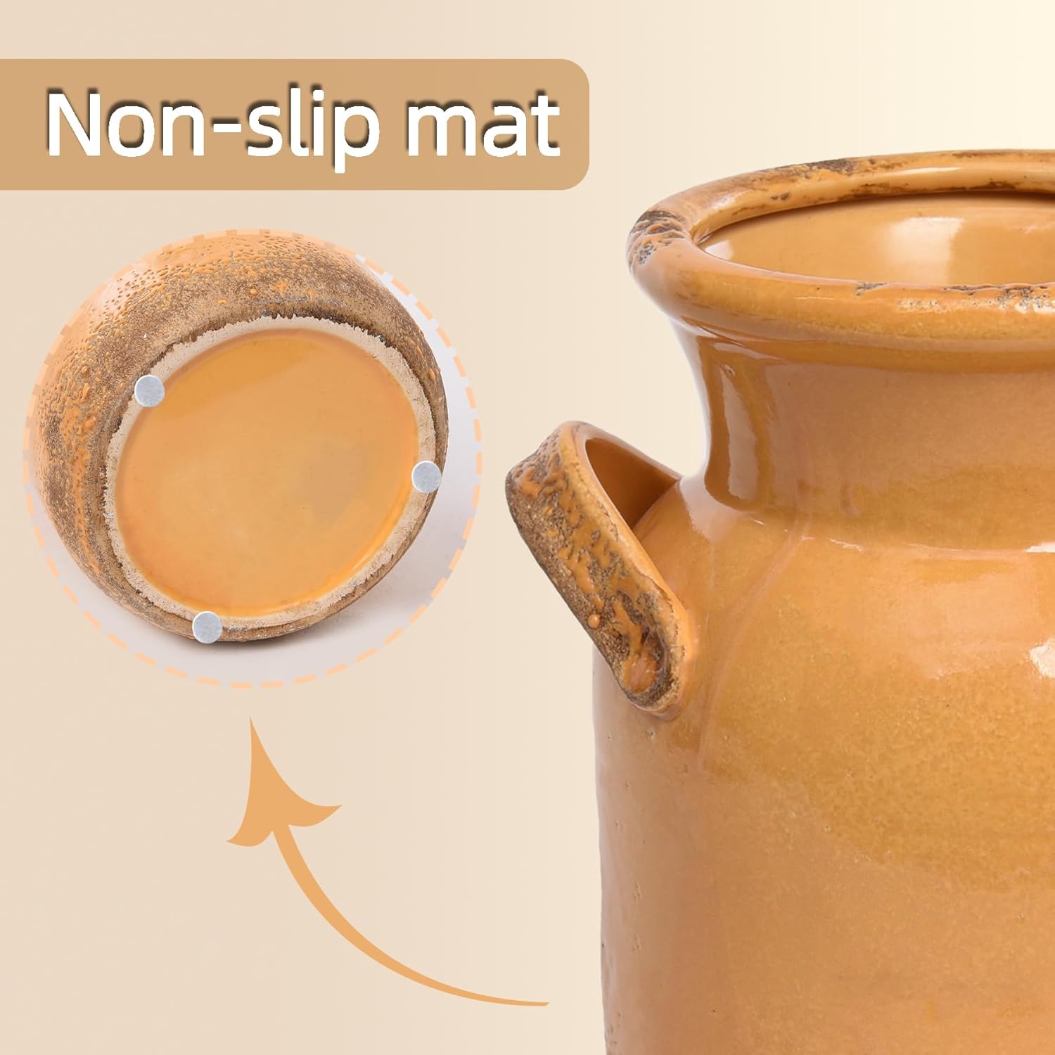 Quoowiit Ceramic Rustic Farmhouse Vase, Distressed Decorative Flower Vases for Home Decor, Ideal Shelf Decor, Yellow Boho Vase for Living Room Bedroom Kitchen Office Centerpiece Table Decorations 8 Inch-yellow image 4 of 7 B0DFM2MR4J