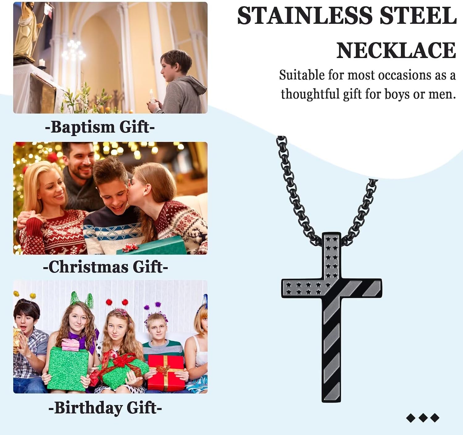 Gifts for Teen Boys Cross Necklaces Christian Gift for Boys Religious Jewelry for Birthday Christmas Baptism Communion