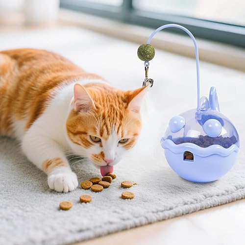 Miniatura 8 de Juguetes para gatos de interior, juguete interactivo para gatos con hierba gatera y plumas, dispensador de golosinas lento para control de peso,