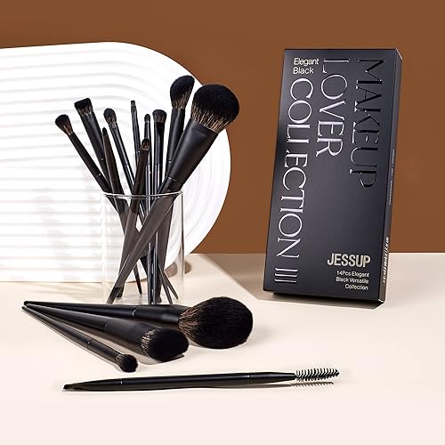 Miniatura 6 de Jessup - Juego de brochas de maquillaje, 14 piezas, base Kabuki negra, sombra de ojos, corrector de contorno, delineador de ojos en polvo, cepillo