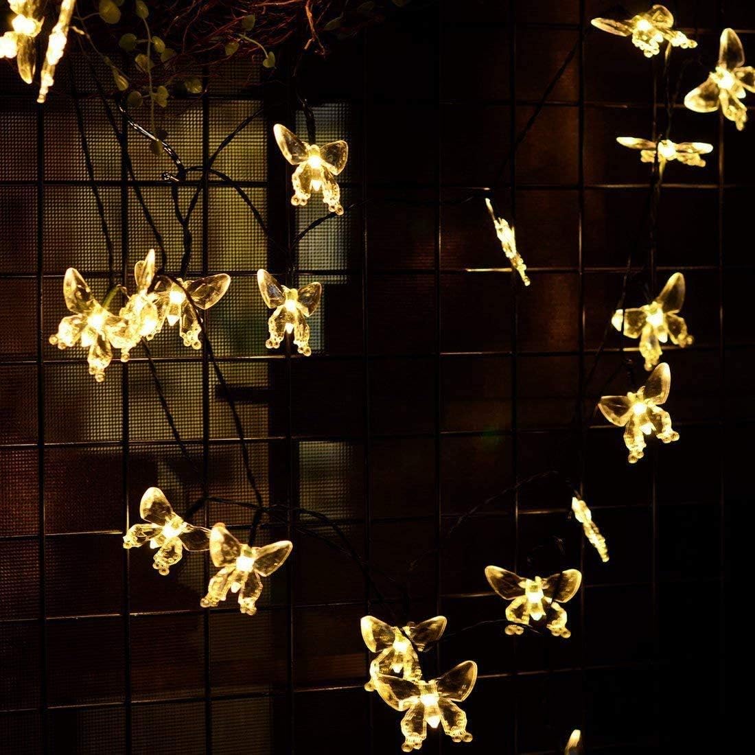 Solar Butterfly String Lights,WONFAST Waterproof 23FT 50LED Butterfly Solar Powered Fairy String Lights 8 Mode for Outdoor Indoor Garden Home Wedding Party Christmas Lighting Decorations (Warm White)
