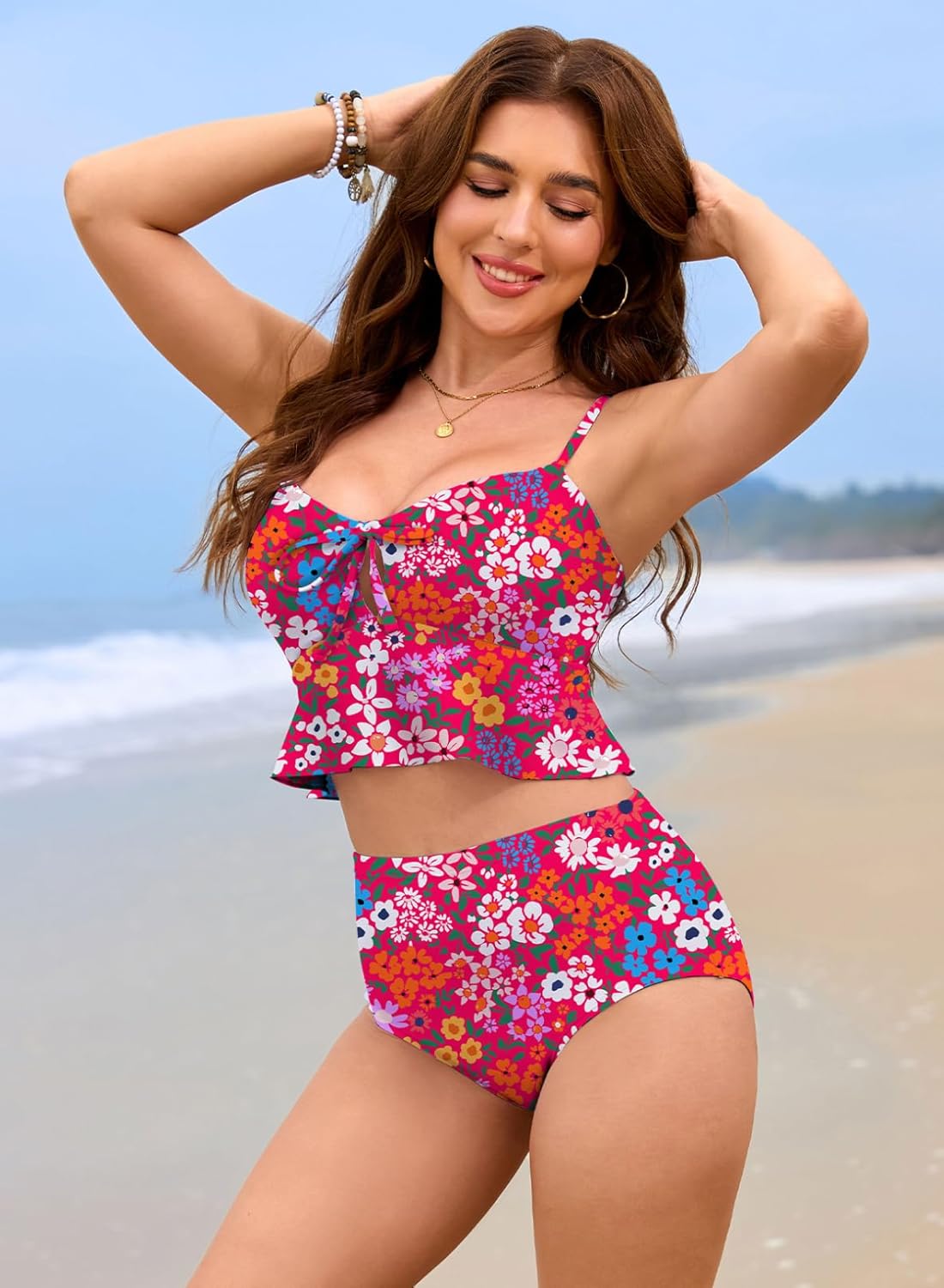 Pink Queen 2026 Popular Swimsuits for Women High Waisted Bikini Sets Two Piece Swimsuit Floral Prints Bathing Suits Beach - Image 6