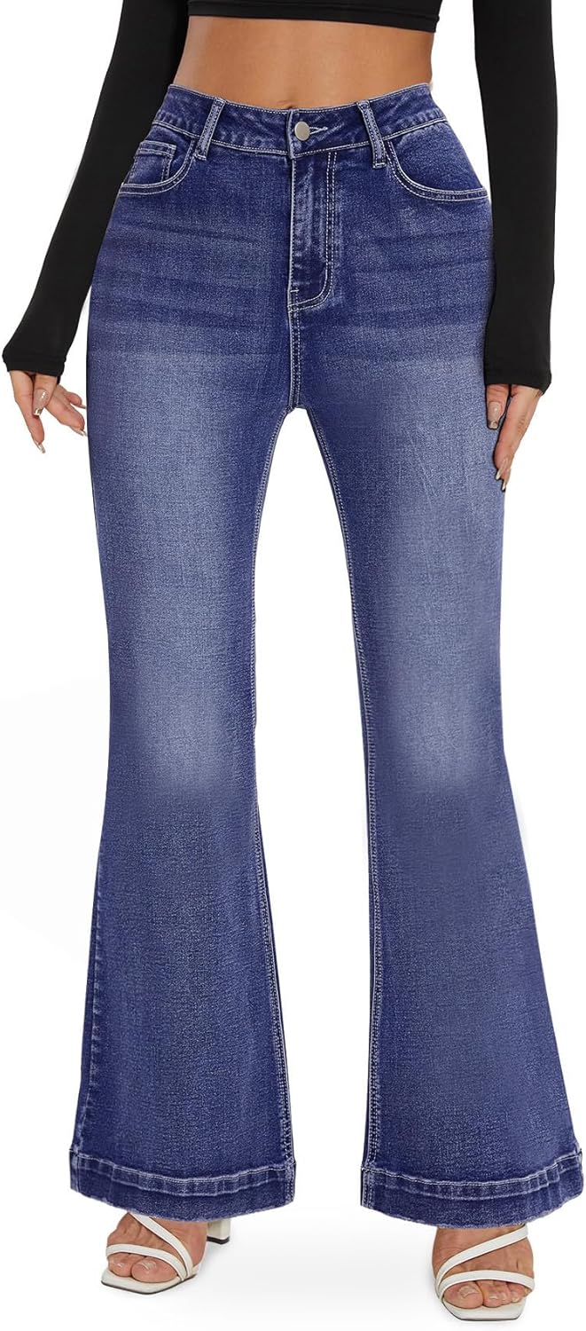 SEASUM Butt Lifting Bootcut Jeans Tummy Control Trendy Flare Leg Jeans for Women Casual Flap Pockets Denim Pants - Image 3