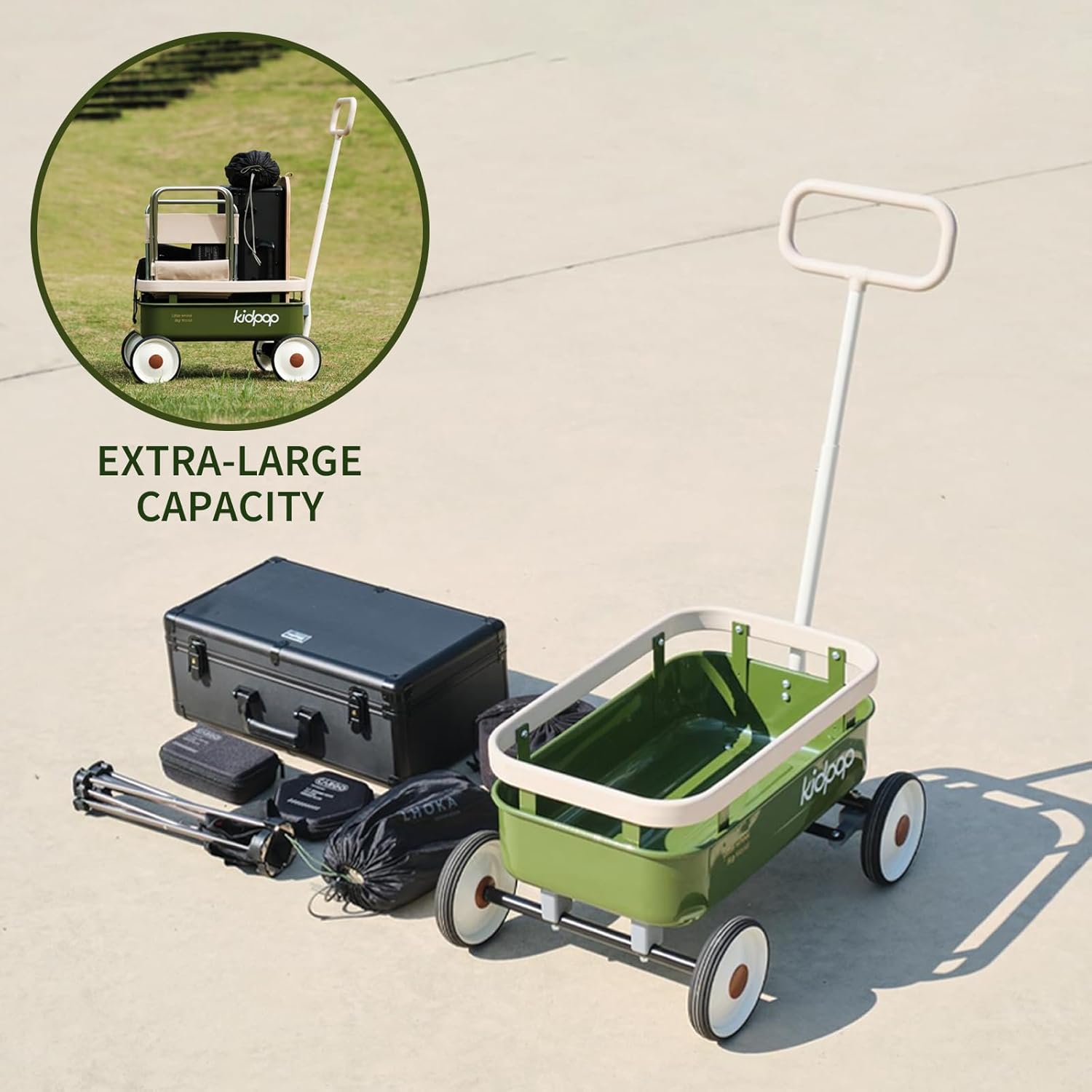 kidpop PULA-Wild 3-in-1 Kids' Pull-Along Wagon Toddlers Push Walker for 2.5-8, Removable Wooden Cover and Adjustable Handlebar, Birthday Gifts Max Weight 33 lbs (Green)