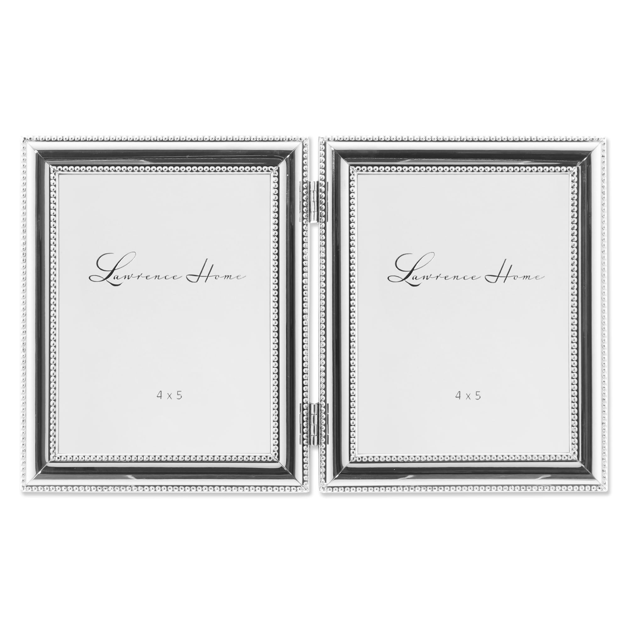 Lawrence Silver Frames 510745D Plated Double Bead Hinged Double Picture Frame, 4 By 5-Inch