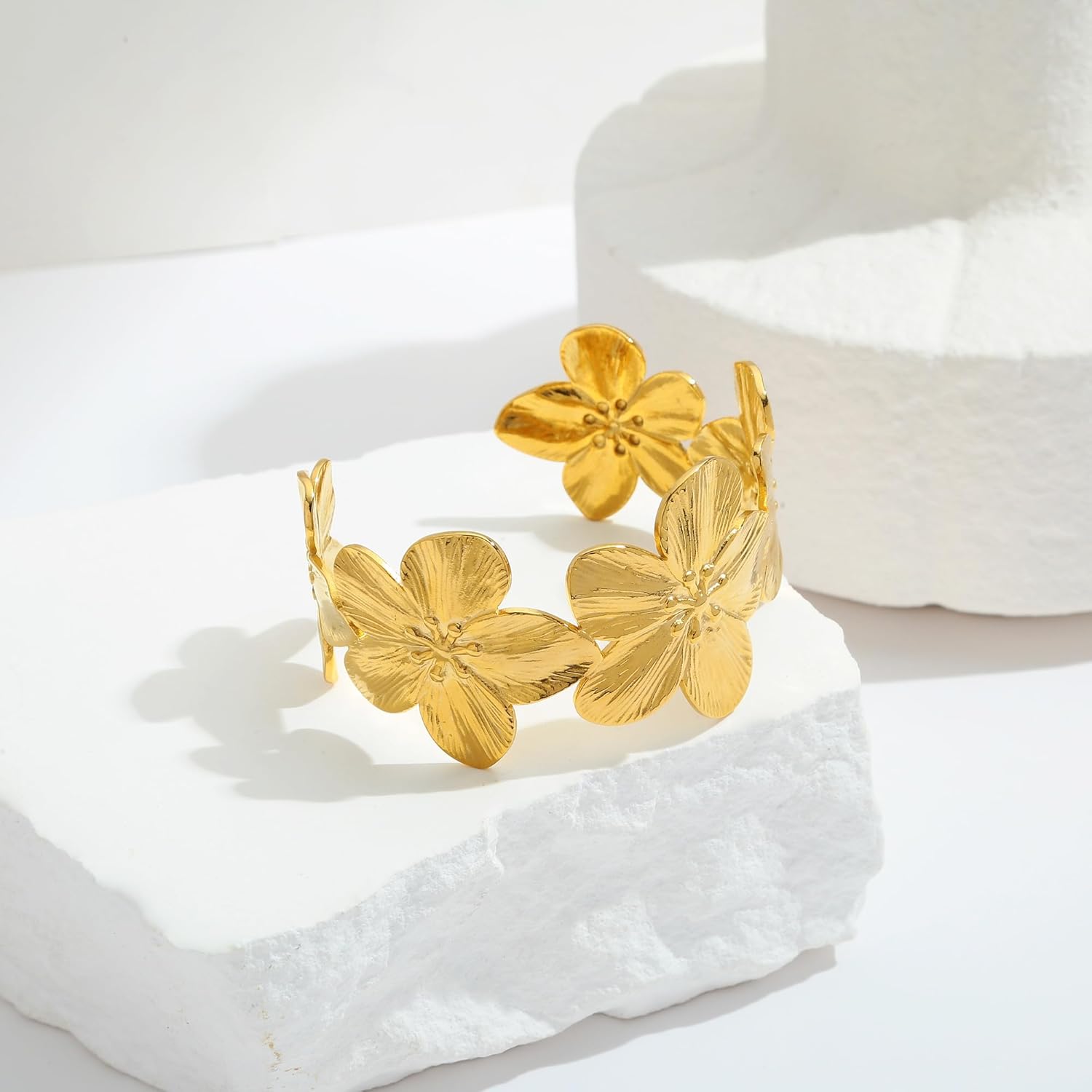 WOWORAMA Chunky Gold Cuff Bracelets for Women Vintage Gold Flower Butterfly Bracelet Trendy Boho Wide Open Cuff Bangles Matte Statement Bracelet - Image 3