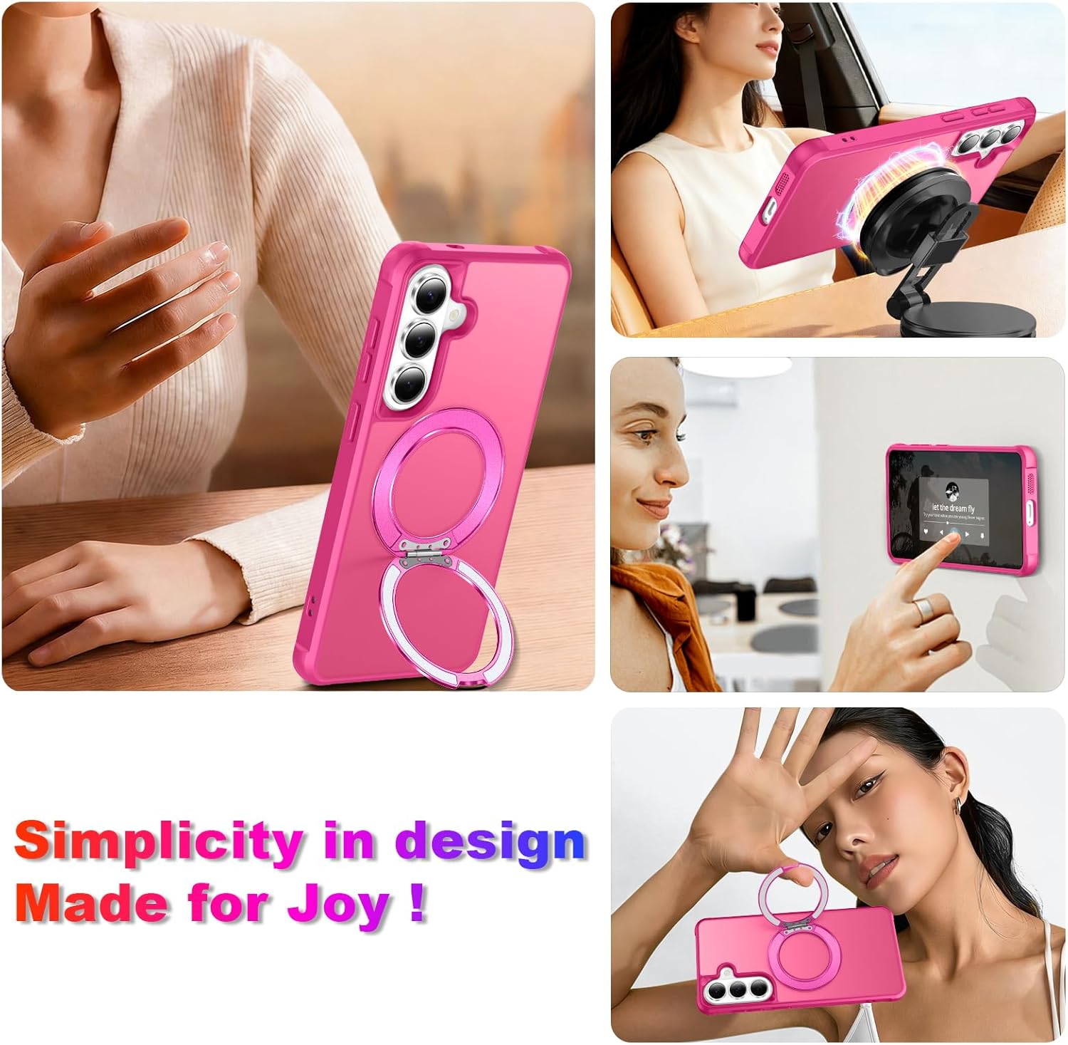 360° Magnetic Swivel Ring for Samsung S26 case, Built-in Metal Stand and Ring Holder, Magsafe Compatible, Military Grade Protection, Shock and Vibration Resistant- Rose Pink