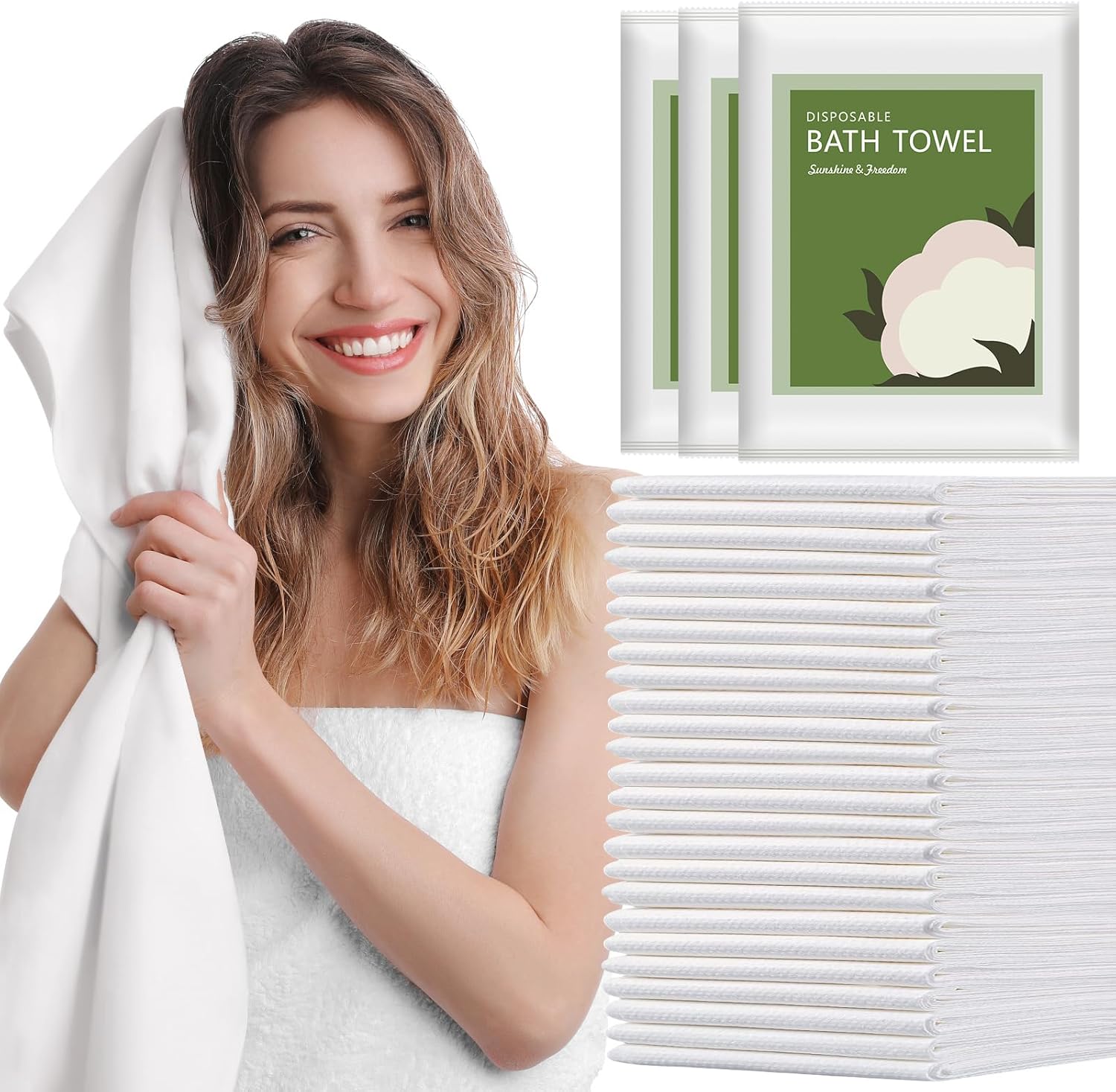 Disposable Bath Towels, 25 Pack 55" x 27.5" Ultra-Soft and Quick Dry Bath Towel, Portable Salon Towels for Travel Sauna Spa Beach Gym