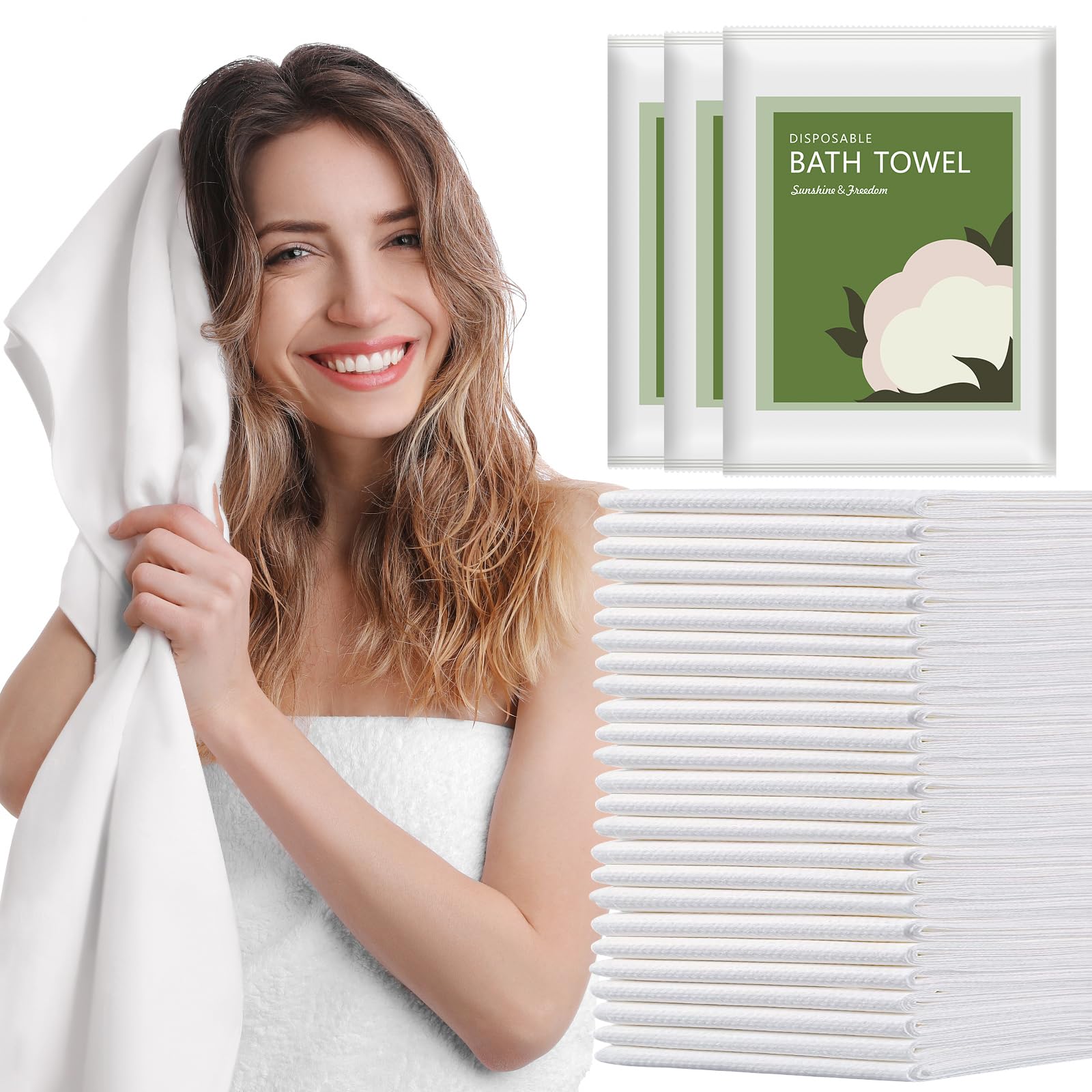 rngwaper Disposable Bath Towels, 25 Pack 55" x 27.5" Ultra-Soft and Quick Dry Bath Towel, Portable Salon Towels for Travel Sauna Spa Beach Gym