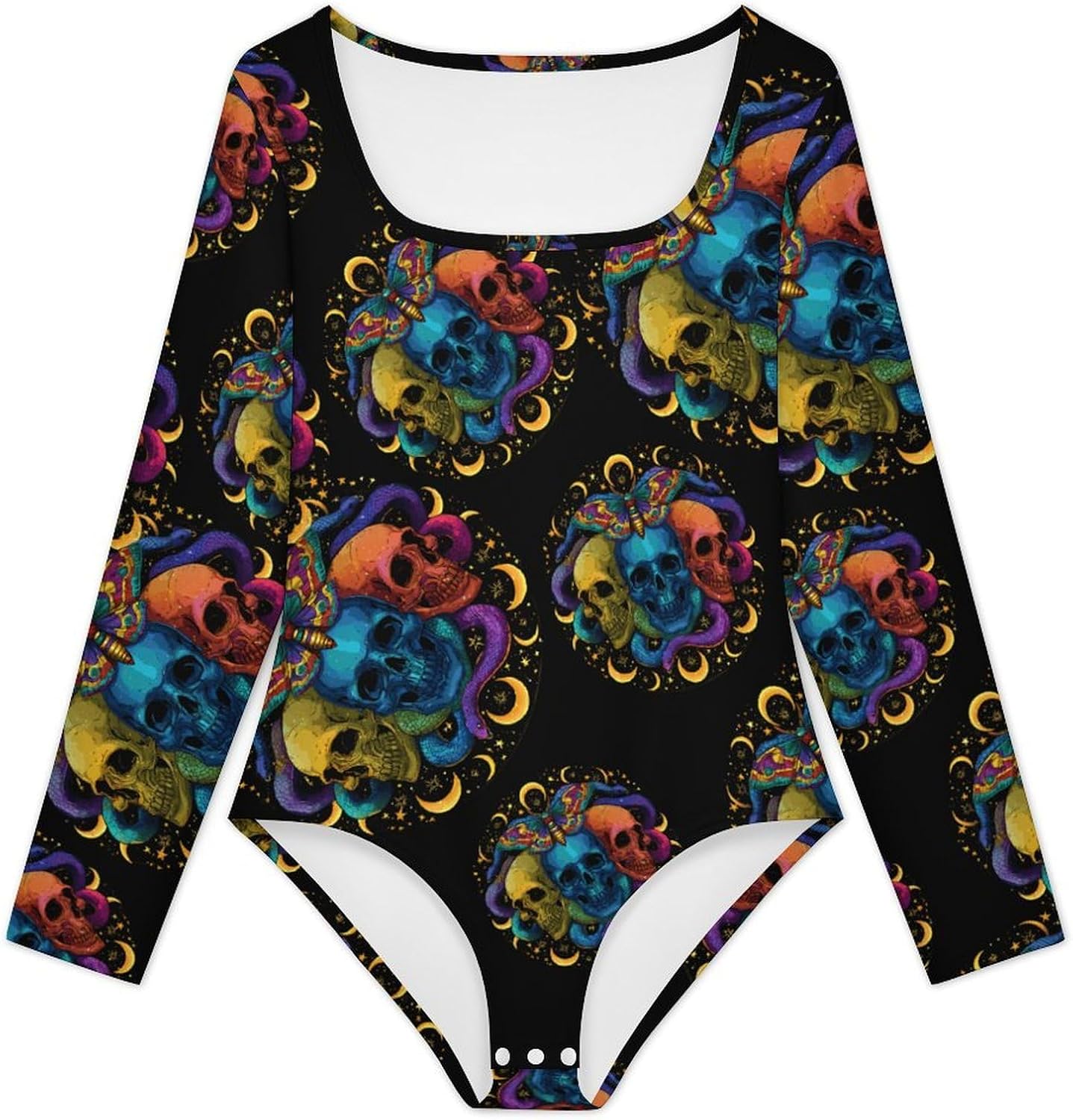 Gothic Skull Women's Bodysuits Long Sleeve Top 5XL