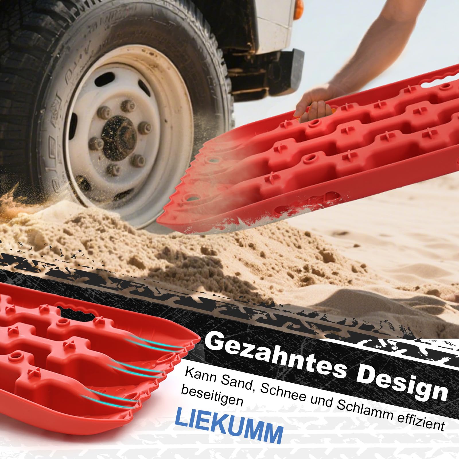 LIEKUMM 2 piezas de placas de arena, 69 cm Tamaño pequeño placas de arena para todo terreno para arena, lodo, nieve, 7 T ayuda al arranque para caravanas para coches, camiones, vehículos todo terreno