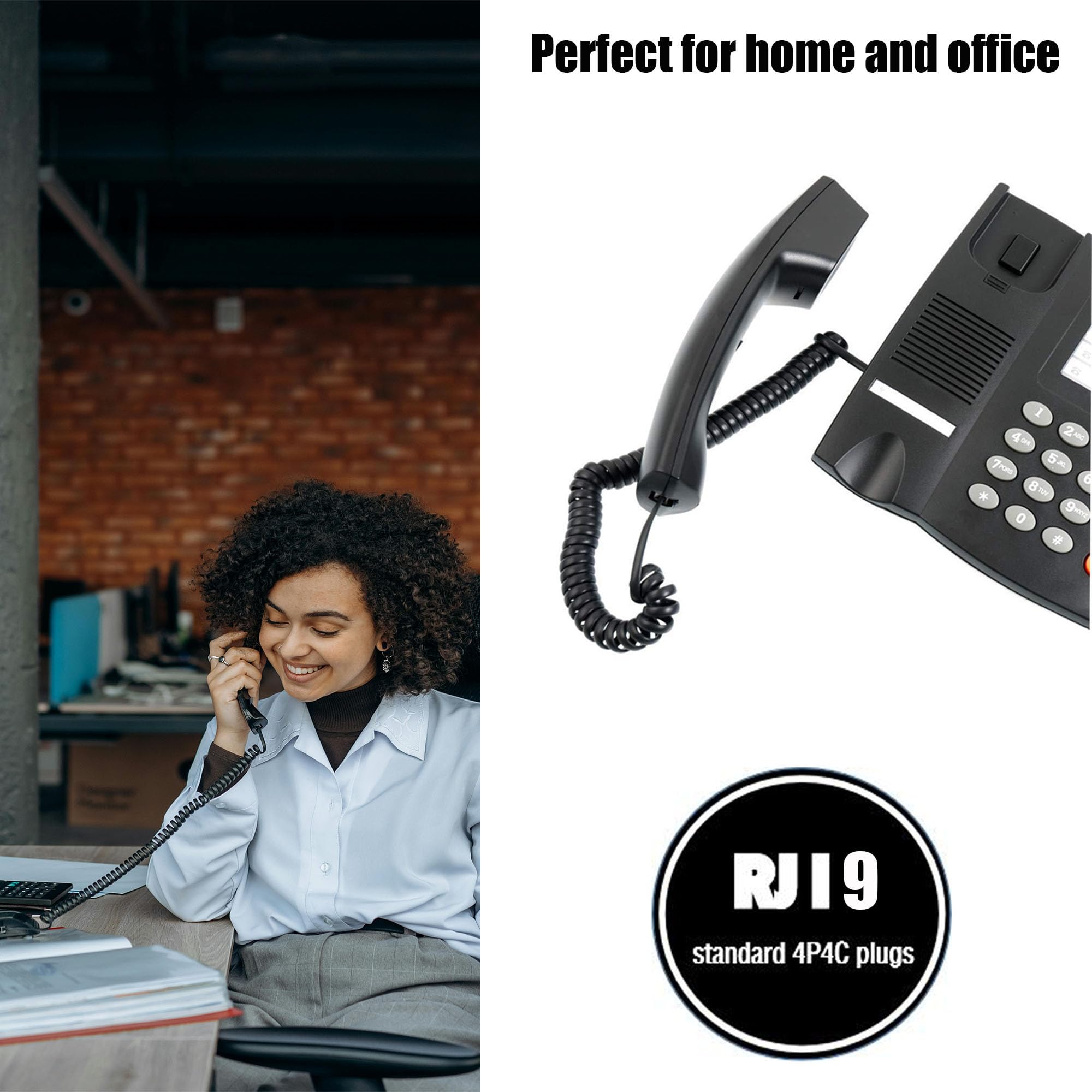 Cavo per cornetta telefonica, confezione da 20 cavi a spirale da 2,4 m non arrotolati/cavo a spirale per telefono fisso RJ9 4P4C, accessorio telefonico, nero, confezione da 20