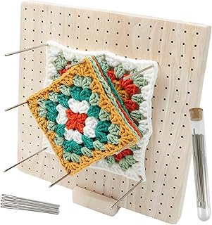 9.3in Crochet Blocking Board, Wooden Handcrafted Knitting Blocking Mats and Pins for Knitting and Crochet Projects, Granny Squares, Full Kit with 20 Stainless Steel Pins, 5 Large Eye Needle, Stand