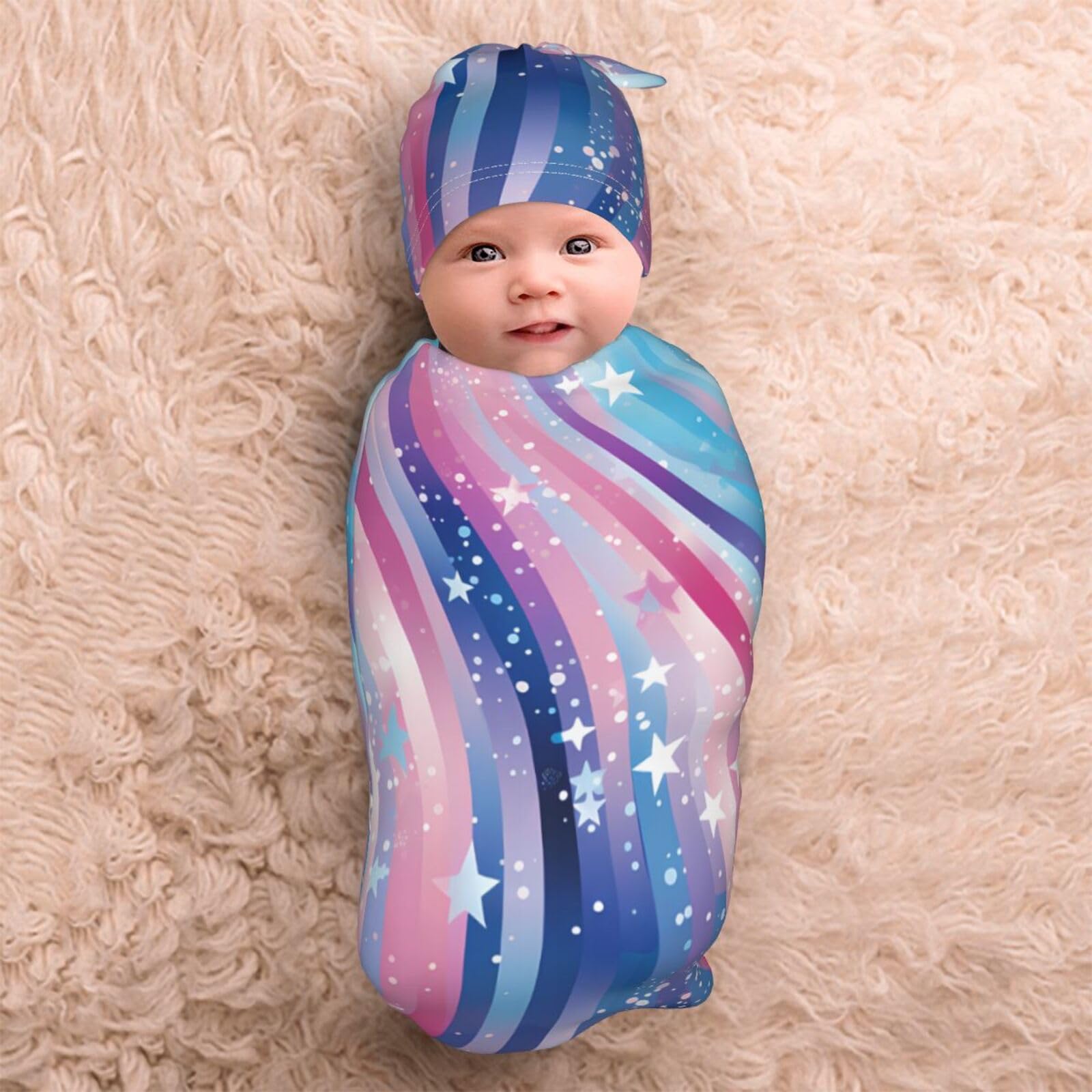 3D Stars zestaw koców i kapeluszy dla noworodków, przytulna chusta dla niemowląt, malucha, komfort, 29 x 53 cm