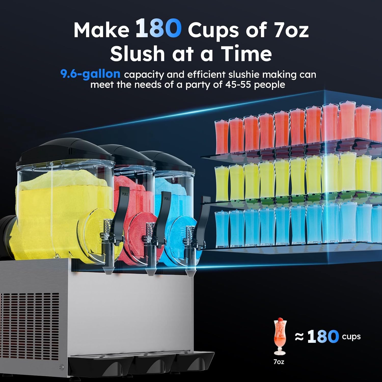 Máquina Comercial De Granizados De 15 litros - 3 Depósitos para Margaritas, Máquina De Batidos Y Bebidas Congeladas De 1300 W para Bares, Restaurantes, Fiestas Y Cafeterías.